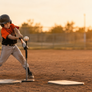 Youth baseball hitter at the plate working through a hitting slump using the two-plate adjustment drill